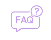 Purple FAQ speech bubble icon with a question mark in a circle