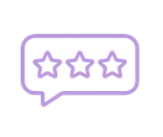 Purple outline speech bubble with three stars inside