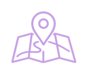 Purple map icon with location pin and winding road line
