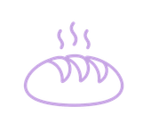 Purple line drawing of a steaming loaf of bread