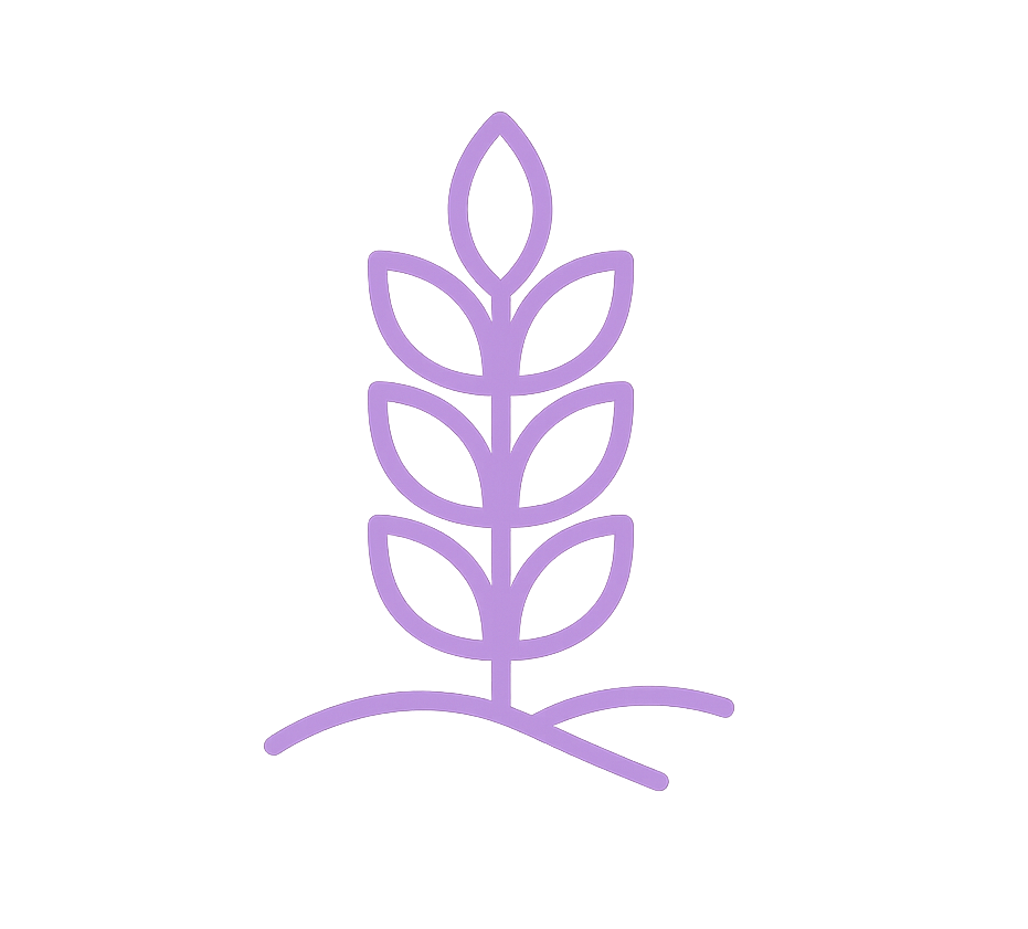 Purple wheat stalk icon on a white background