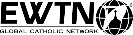 EWTN Global Catholic Network logo in black and white, with globe and cross emblem