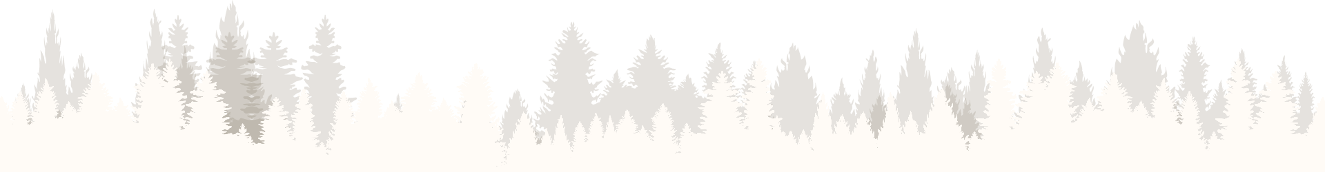 A horizontal line of stylized, light gray pine trees silhouetted against a white background.