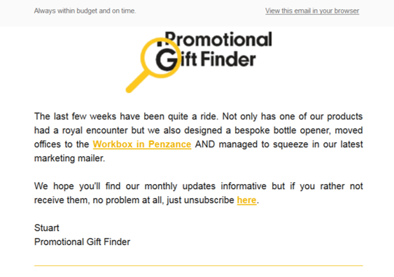 Email Marketing - Promotional Gift Finder