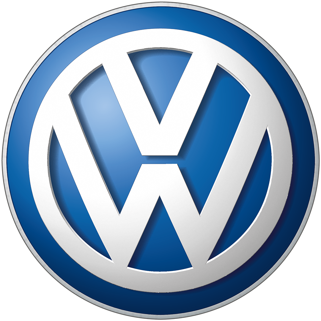A blue and white volkswagen logo on a white background