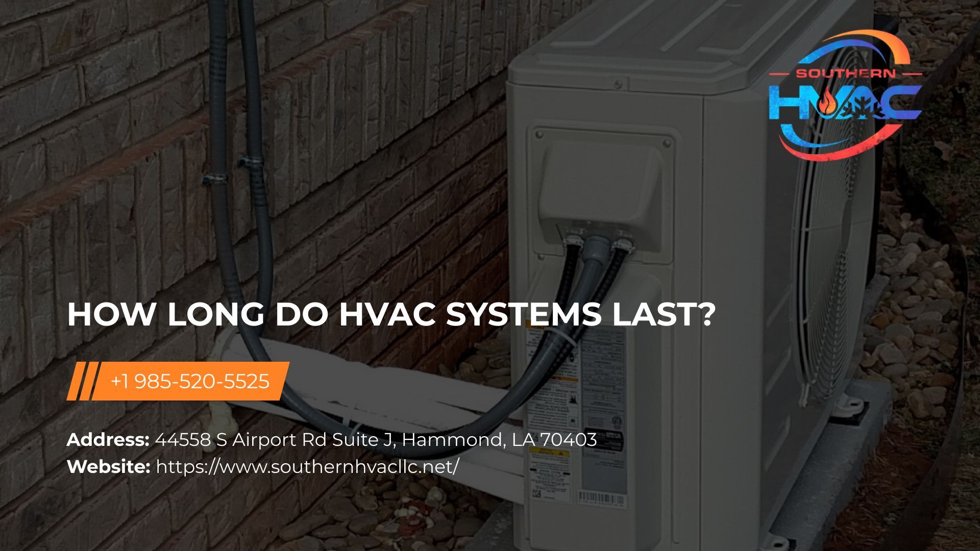 An outdoor HVAC unit next to a brick wall with text asking,