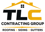 TLC Contracting Group logo with roof icon and text for roofing, siding, and gutters
