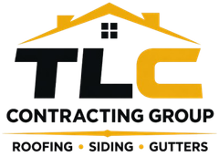 TLC Contracting Group logo with roof icon and text for roofing, siding, and gutters