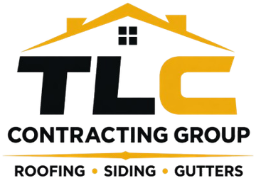 TLC Contracting Group logo with roof icon and text for roofing, siding, and gutters
