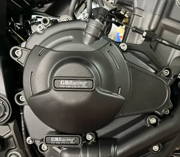 Black motorcycle engine cover with