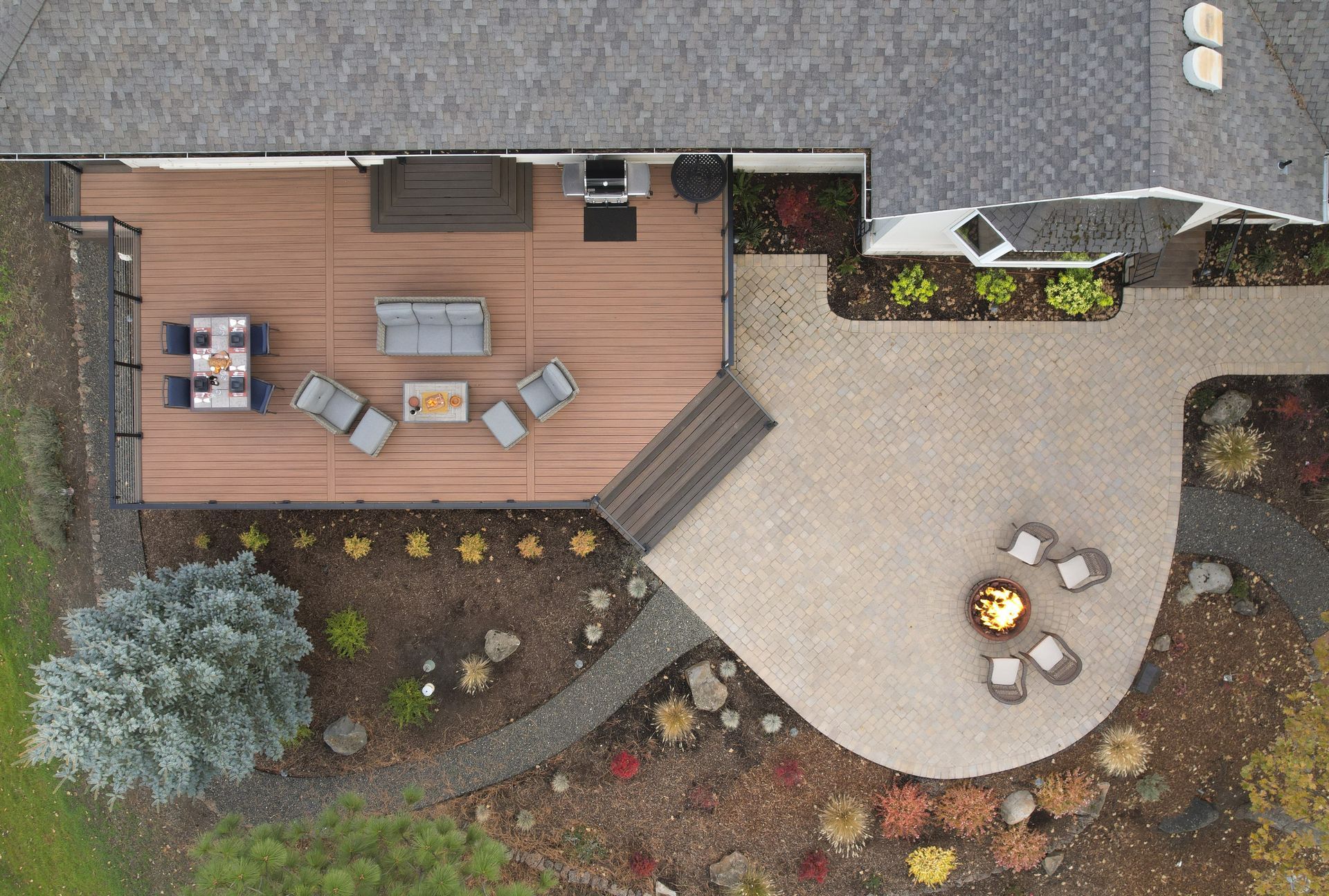 Top-down view of a Trex composite deck in the hills of Medford, Oregon.