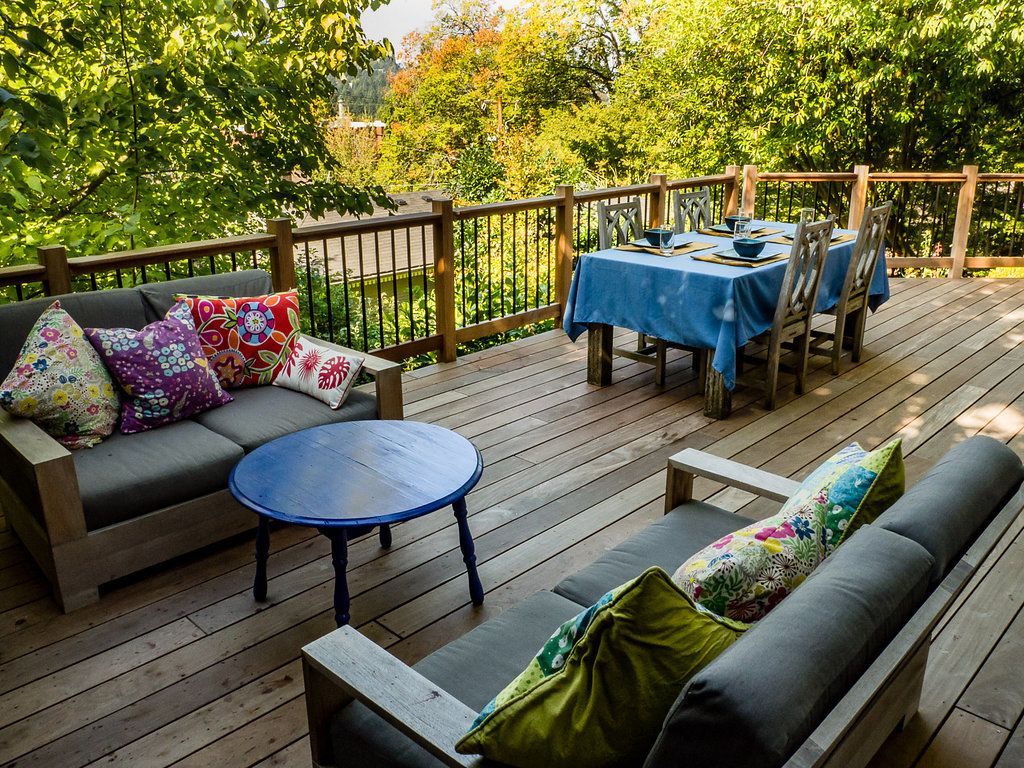 A custom hardwood deck built in Ashland, Oregon.