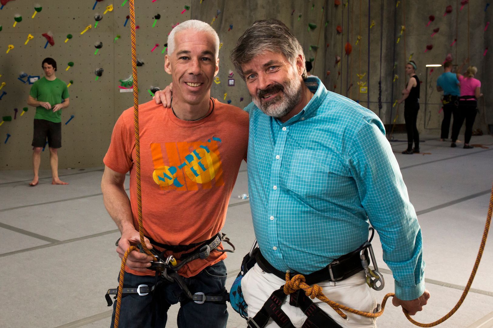 two men smiling