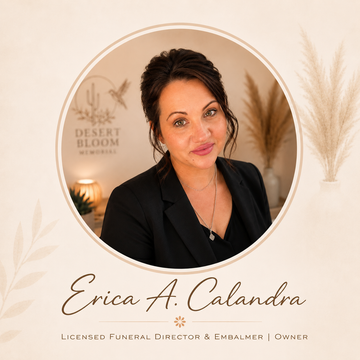 Portrait logo for Erica A. Calandra, Licensed Funeral Director & Embalmer / Owner, on a soft pink background