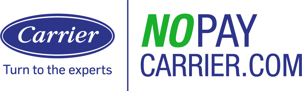 Carrier logo and text “NO PAY CARRIER.COM” in blue and green on a white background
