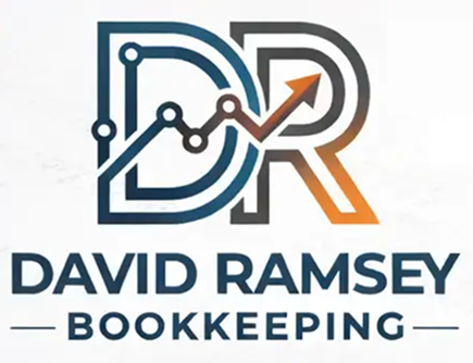 David Ramsey Bookkeeping logo with blue and orange DR letters and upward arrow line graph