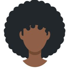 Illustration of a person with a large curly afro and brown skin on a white background