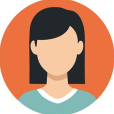 Generic person avatar with black hair on an orange circular background