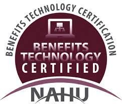 Benefits Technology Certified NAHU logo with maroon badge and laptop icon