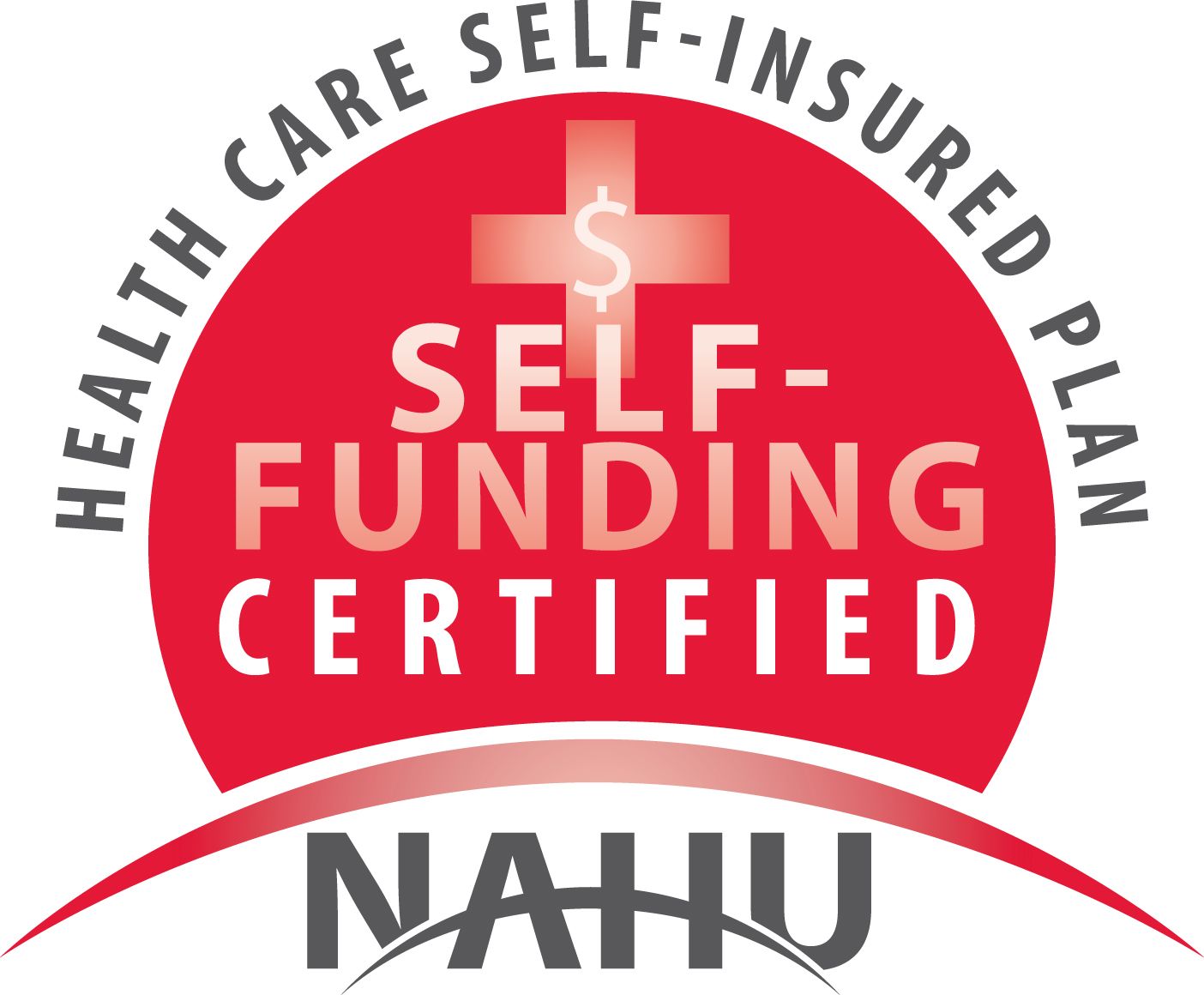 NAHU self-funding certified logo with red circle and gray arc text reading “health care self-insured plan”
