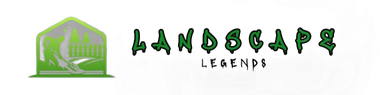The logo for Landscape Legends, featuring a green, stylized house icon next to the company name in a dripping green font.
