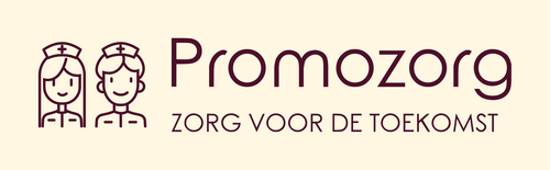 Logo for Promozorg, featuring two outlined nurses and the text 