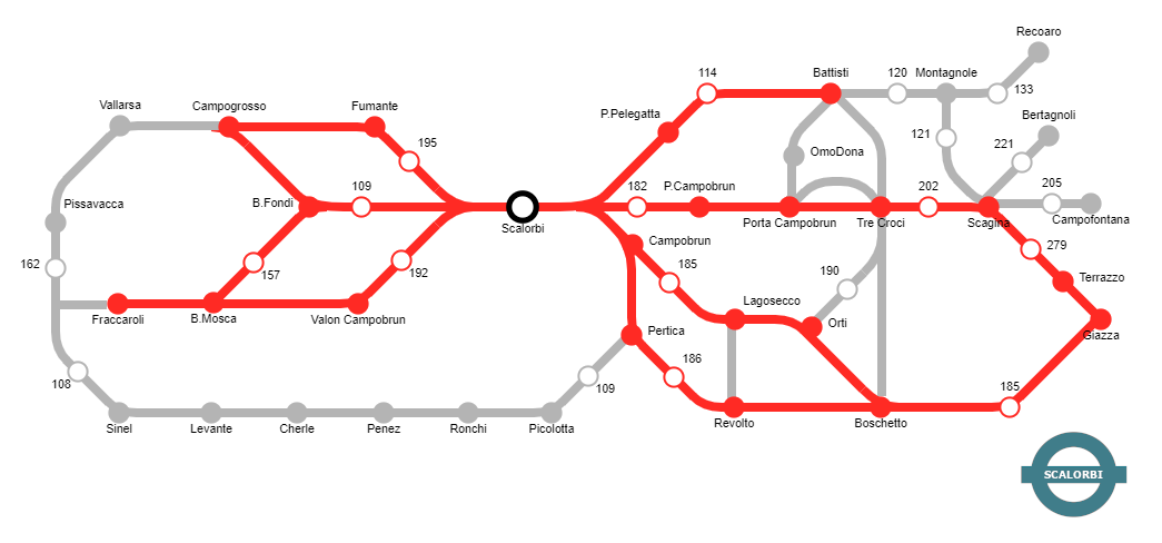 Una mappa della metropolitana di Londra con le linee rosse