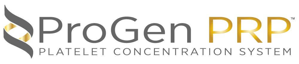 The logo for progen prp is a platelet concentration system.
