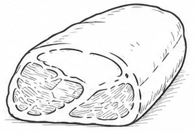 Una pagnotta di pane a fette con la parte superiore arrotondata, disegnata in bianco e nero.