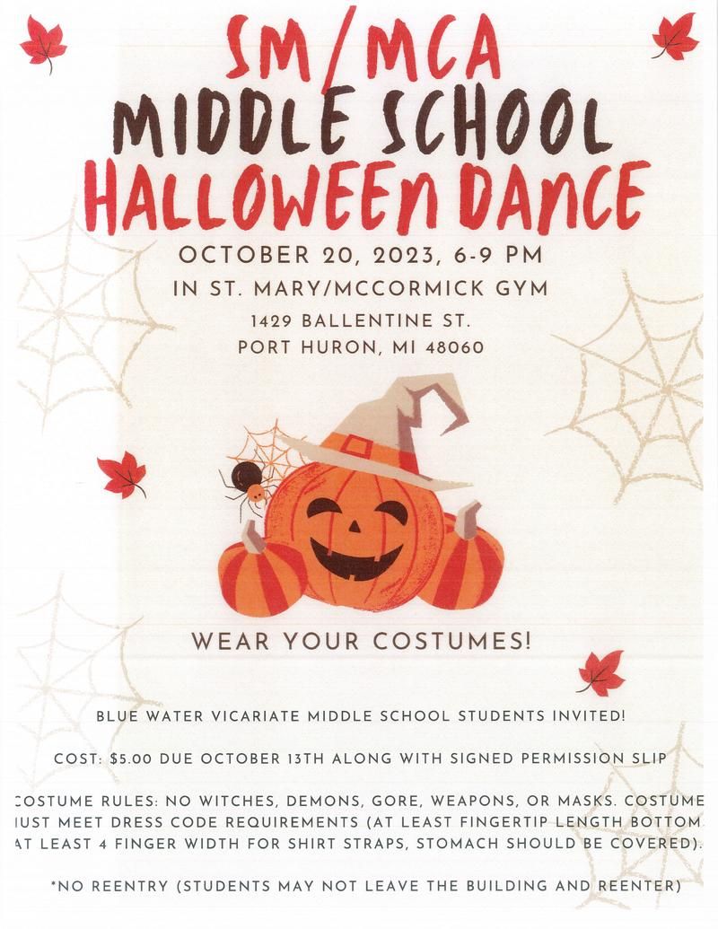 A poster for a middle school Halloween dance at Immaculate Conception.
