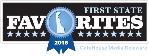 First State Favorites award badge with 2016 ribbon, blue trophy icon, and stars on a dark banner