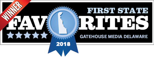 Best of Delaware 2018 “Favorite” badge with white lettering, blue center icon, and red winner ribbon