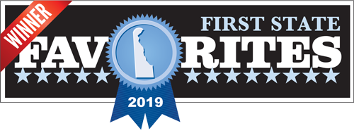 First State Favorites 2019 award badge with paw print and red