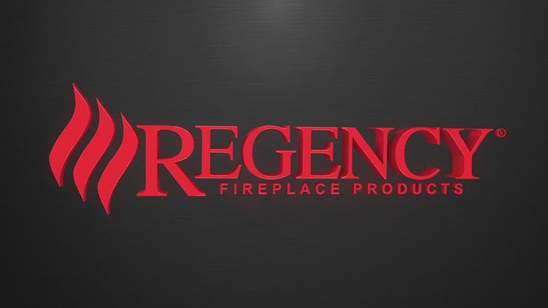 Red Regency Fireplace Products logo on a dark background