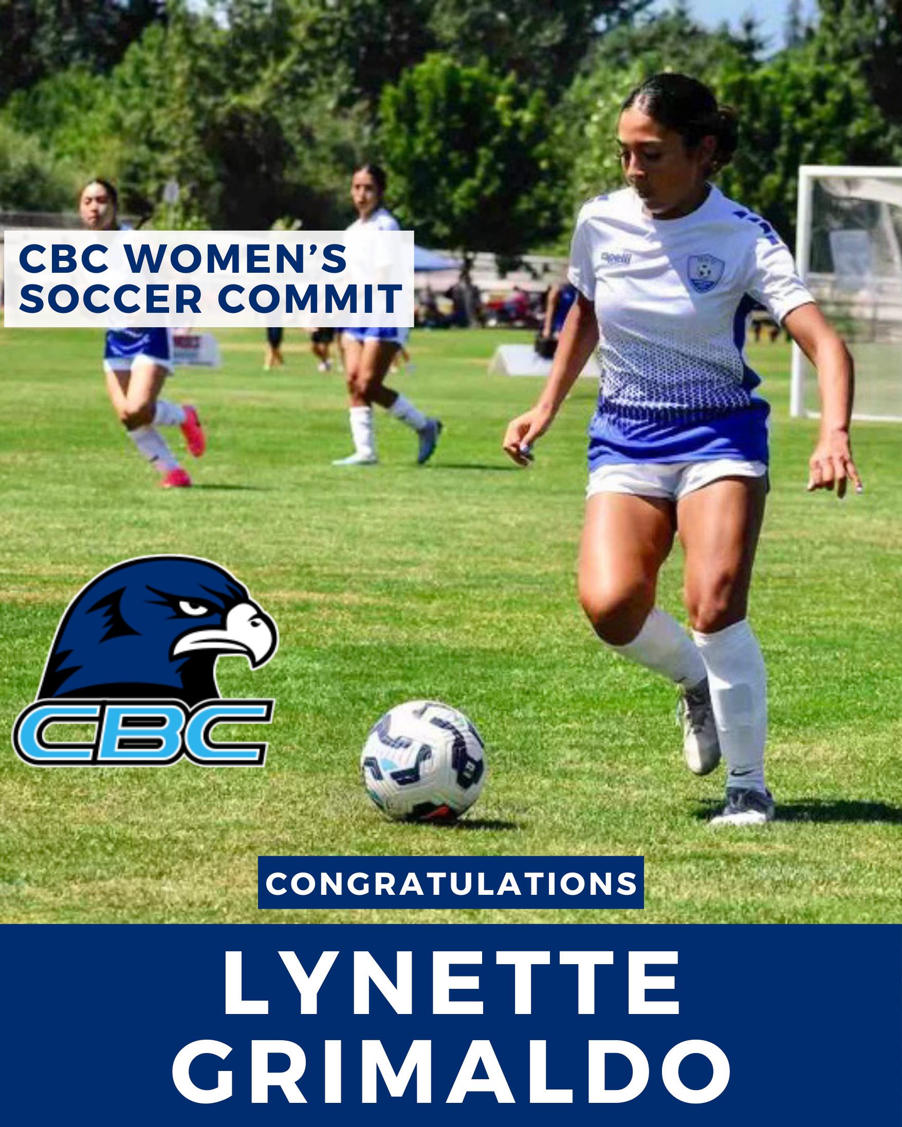 Soccer player, Lynette Grimaldo, commits to CBC Women's soccer. She is in a Sozo FC uniform