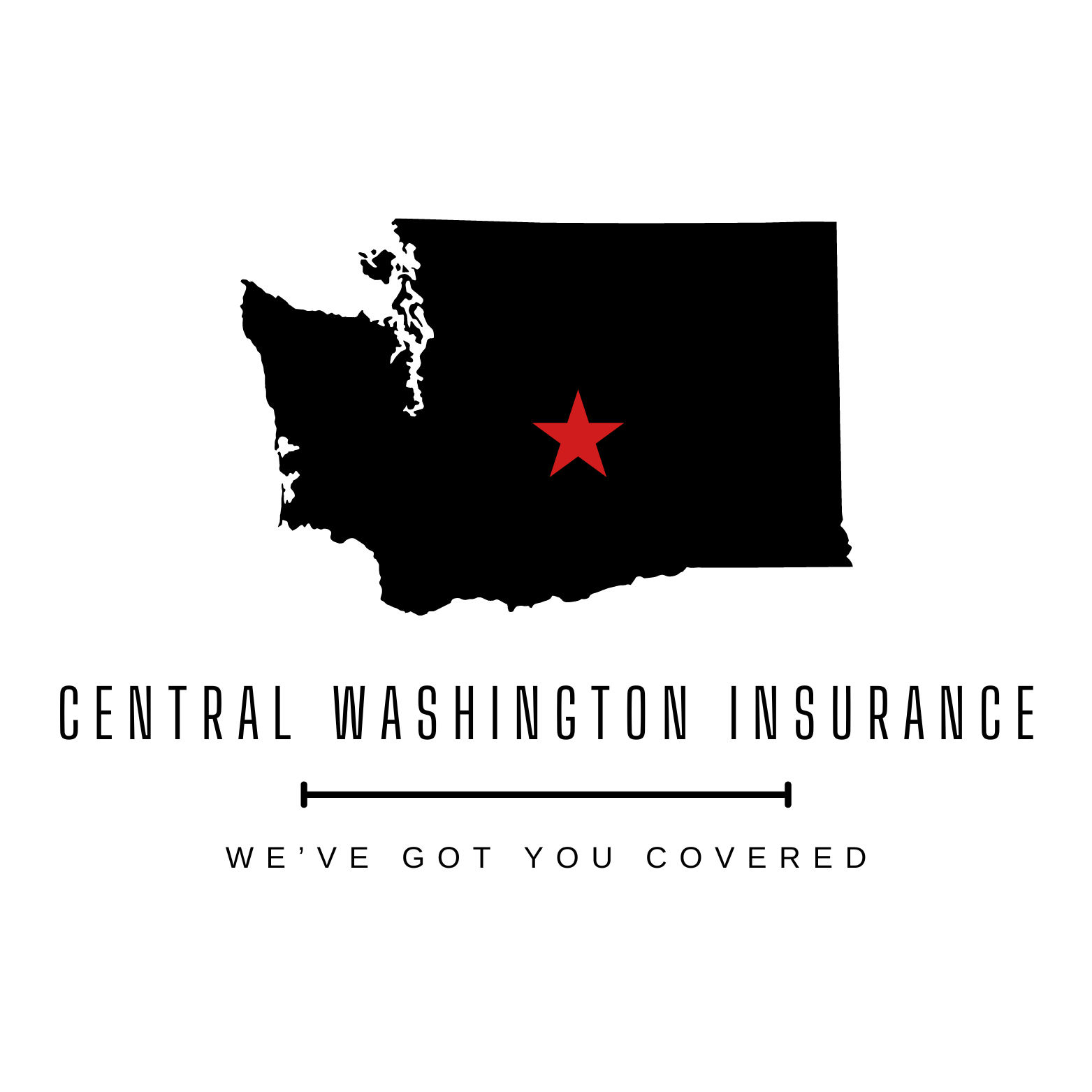 A logo for central washington insurance with a map of the state and a red star.