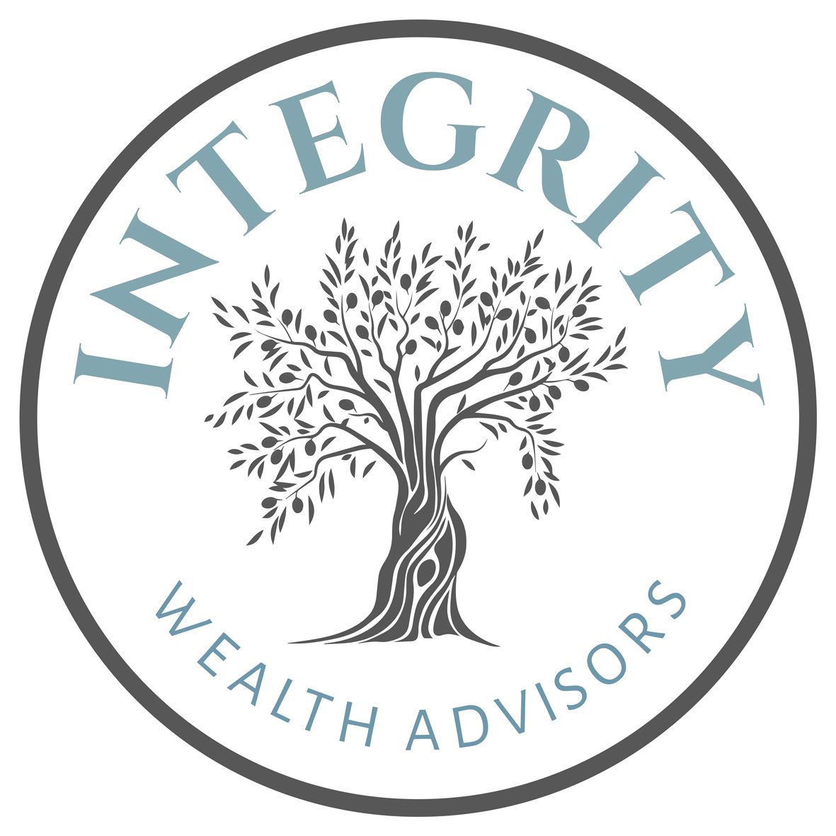 The logo for integrity wealth advisors shows an olive tree in a circle.