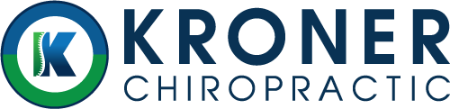 The logo for kroner chiropractic is blue and green.