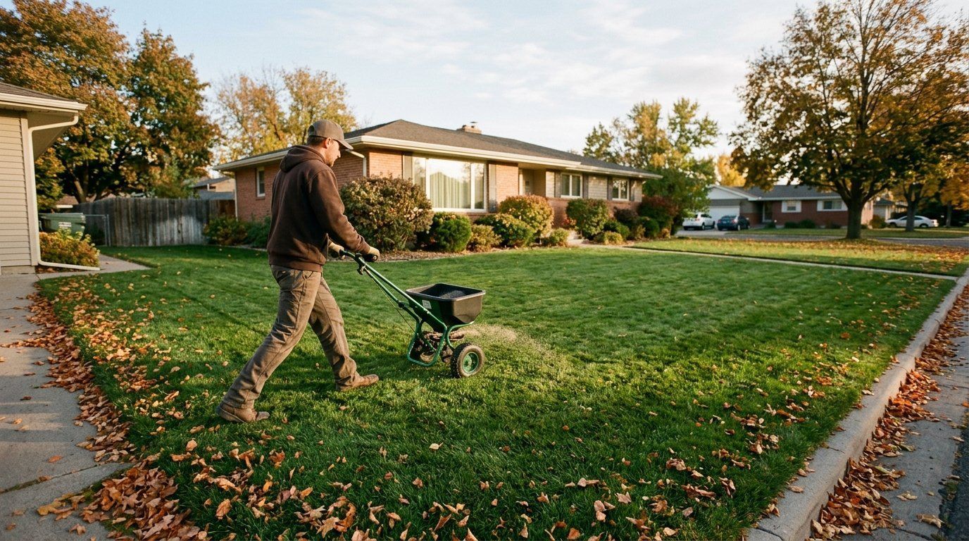 Core aeration on a Billings, MT lawn as part of fall pre-emergent weed control prep
