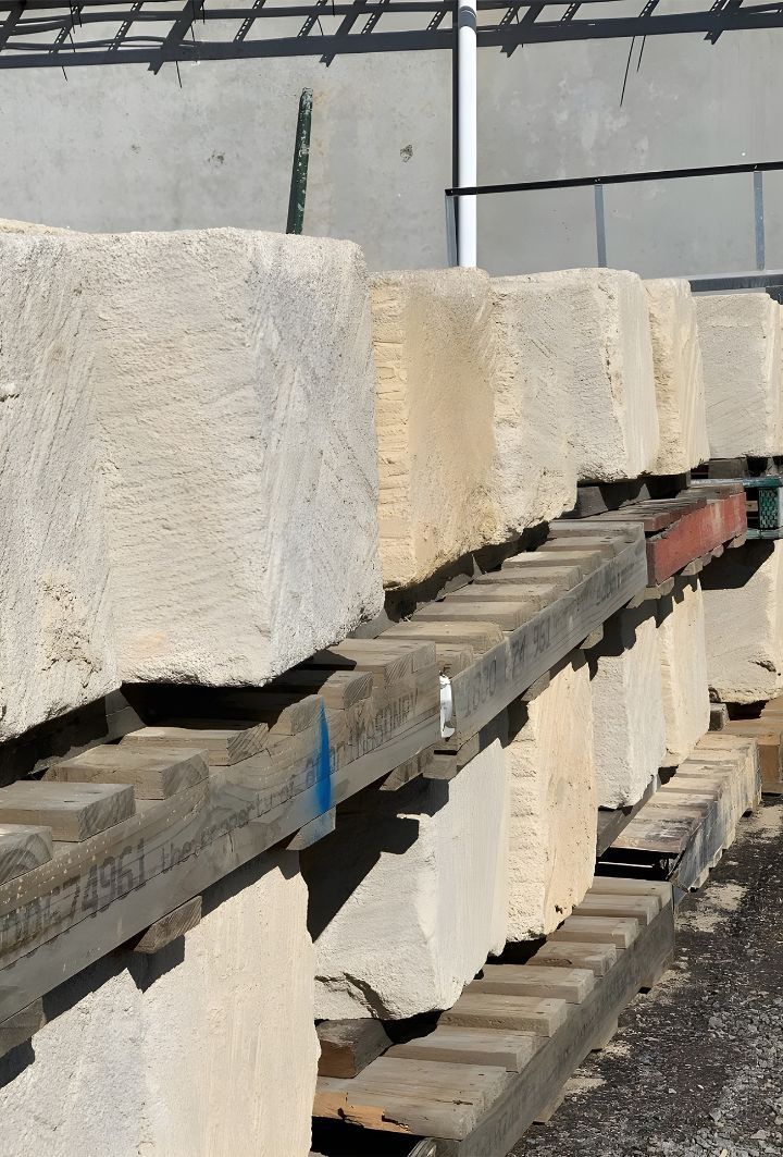 A Row Of Concrete Blocks Are Stacked On Wooden Pallets — Premier Bricks, Blocks & Pavers In Merewether, NSW