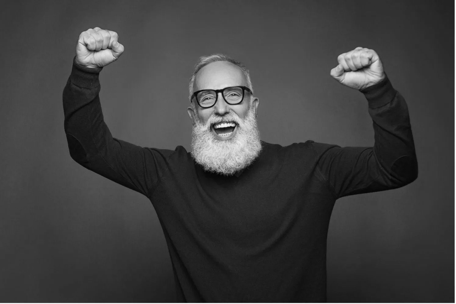 Happy Bearded Elder Wearing Glasses Happy Bearded Elder Wearing Glasses