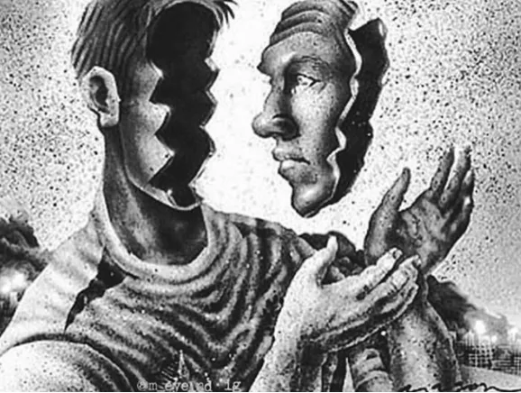 Black and White Drawing of a Man holding his Face Black and White Drawing of a Man holding his Face