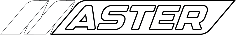 Logotipo de Aster con contorno negro.