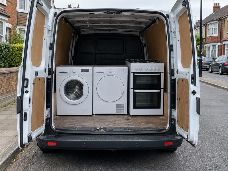 Washing machine, tumble dryer and cooker loaded in a van