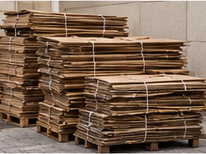 Bundles of flattened cardboard stacked on pallets