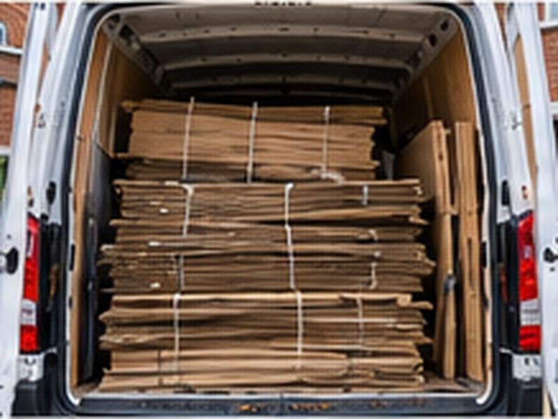 Van loaded with tied bundles of flattened cardboard