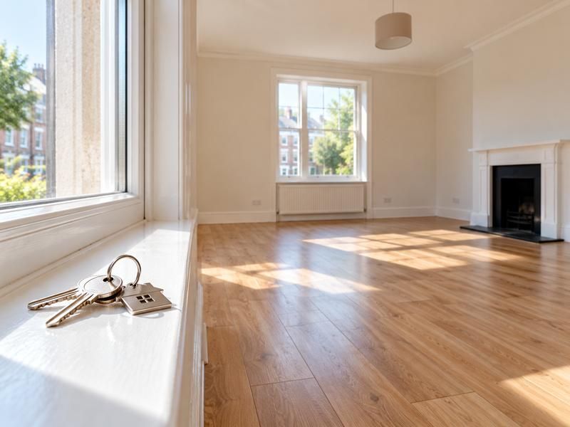 Empty room with a set of keys on the windowsill