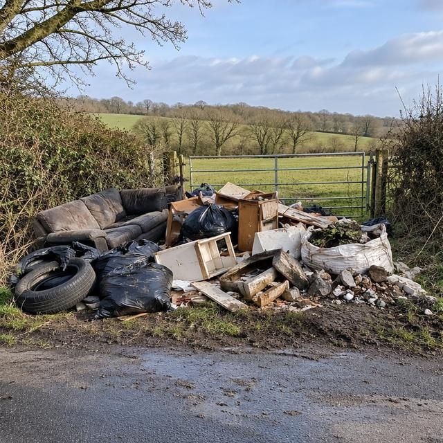Before: fly-tipped rubbish dumped in a field gateway