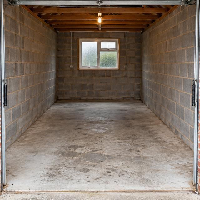 After: the same garage swept and empty