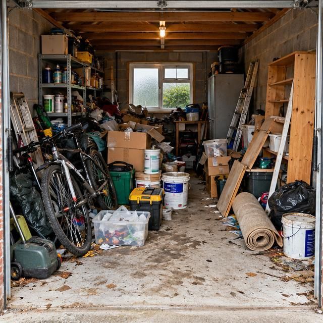 Before: a garage packed with bikes, tins, timber and junk